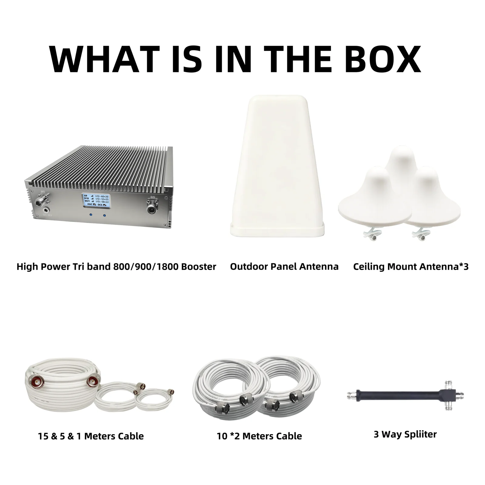 3000 ㎡ 시골 지역 커버리지 솔루션: 80dB 고이득, 27dBm 출력, 800/900/1800MHz 트라이밴드 신호 증폭기로 더 나은 3G/4G/5G 통화 제공