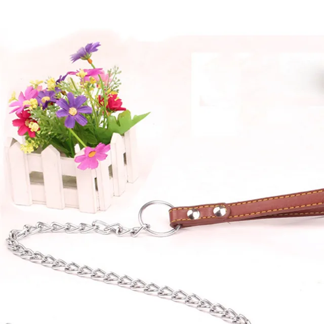 Durable Anti-Bite Metal Dog Chain Lead For Small Medium Large Dog Chain Leash Handle Leads PU Leather Iron Chain Pet Accessories 3