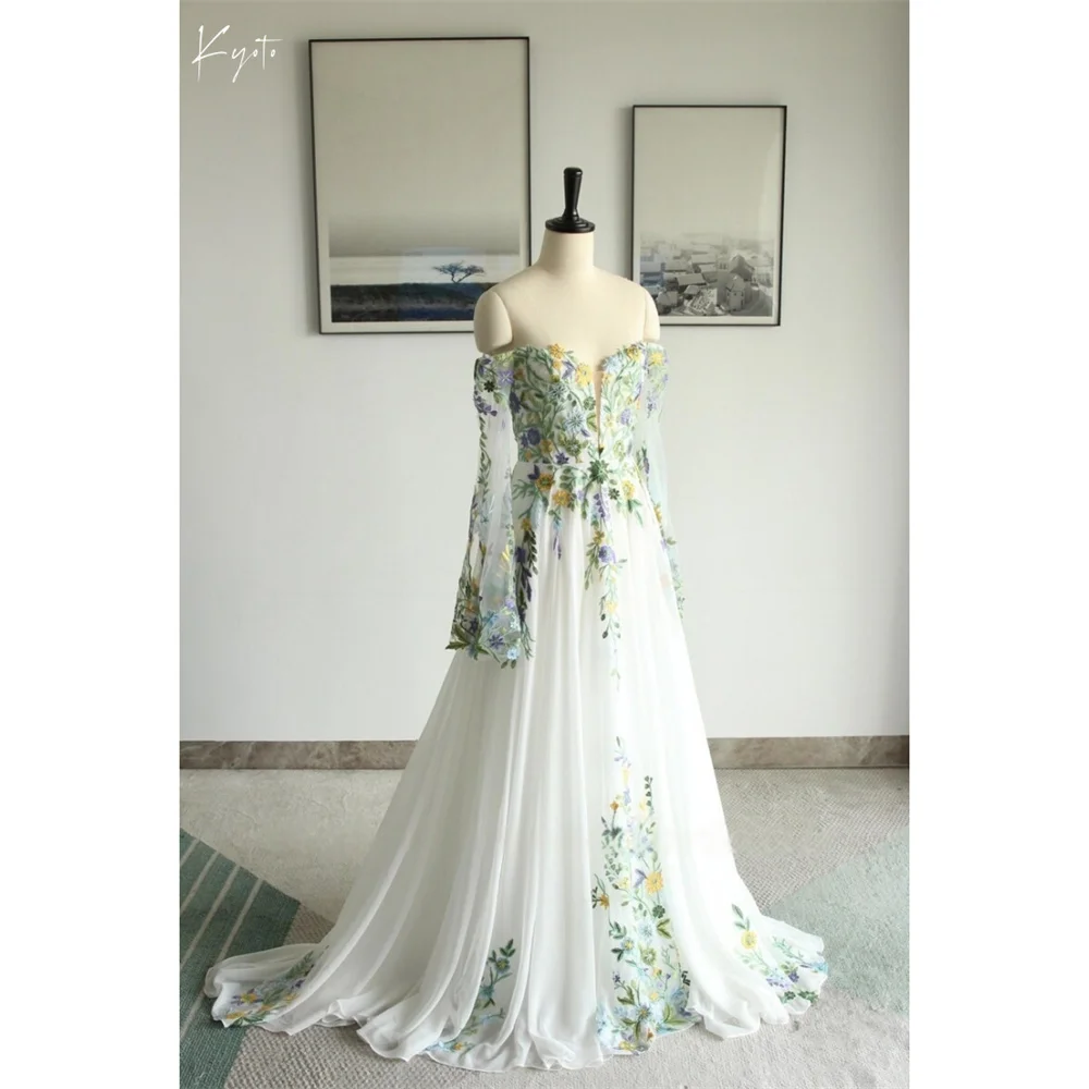 chinese dress ladies Boho Mermaid A-Line Wedding Dress with Bell Sleeves & Intricate Lace 12 main image 0