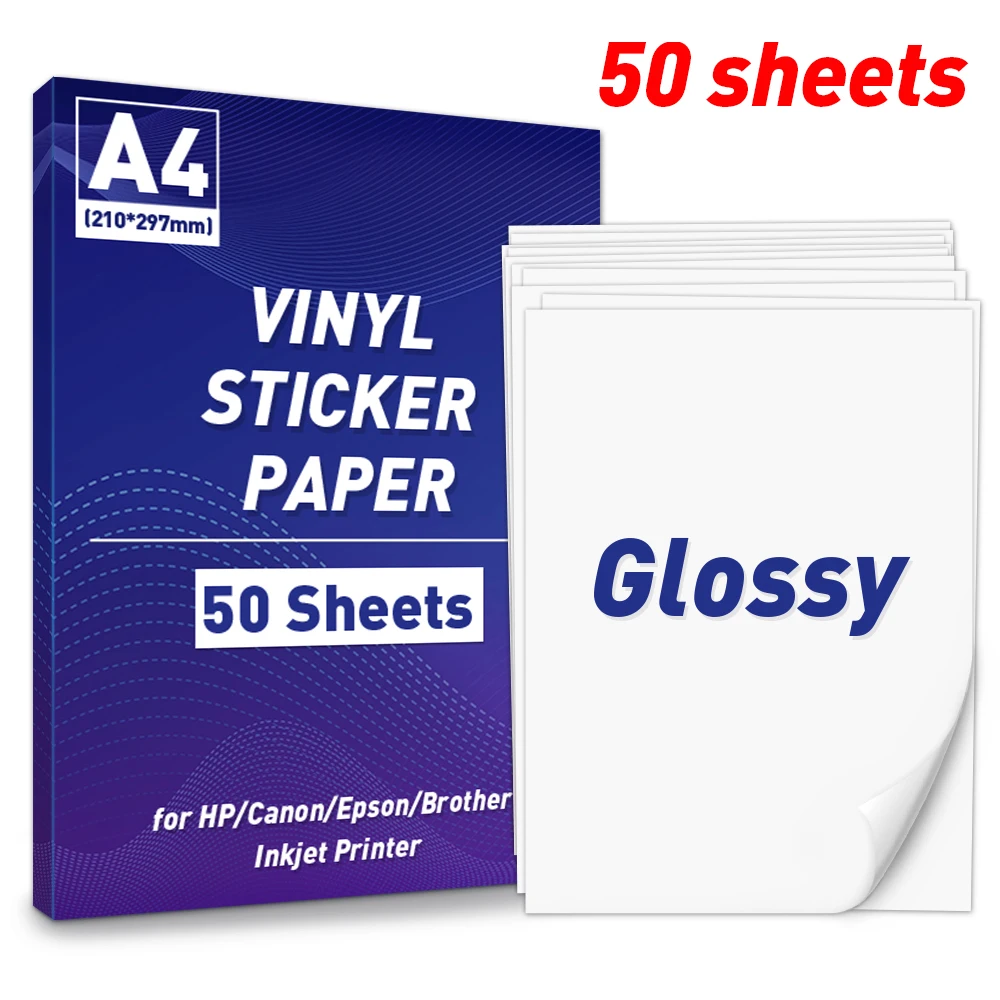 24 feuilles de papier autocollant en vinyle pour imprimante à jet d'encre -  papier autocollant brillant imprimable et holographique L