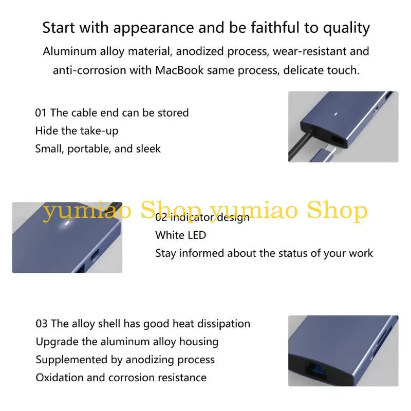 587B 지능형 Type-C 도킹 스테이션 허브 9 in 1 USB 알루미늄 USB C 어댑터 9 포트 컴퓨터에 동시에 사용