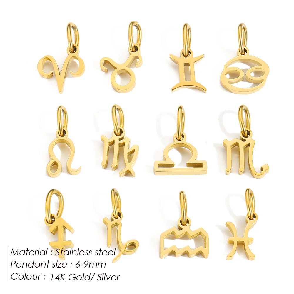 12 Sternzeichen Anhänger Edelstahl 14K Vergoldet Konstellations-Charms für DIY Halskette Armband Schmuckherstellung Zubehör – Detail 9