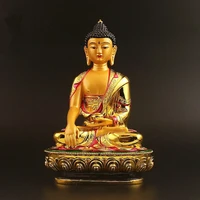 Super Big 21cm Gold Plating Colored Tibetan Tranic Three Treasured Shakyamuni Buddha Statue Figurine Putting Decoration 1
