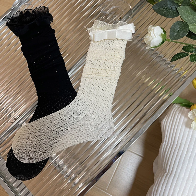 

New Summer Ladies Socks Japanese Cotton Bow Knee-High Stockings Sexy Girls Thin Breathable Shaping Anti Rubbing Ladies Stockings