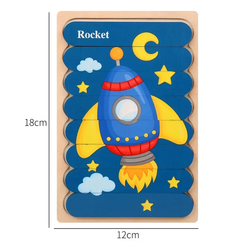 Kid Brain Wooden Toy Double-sided 3D Strip Animal Puzzle Telling Stories Stacking Jigsaw Montessori Educational Toy for Children