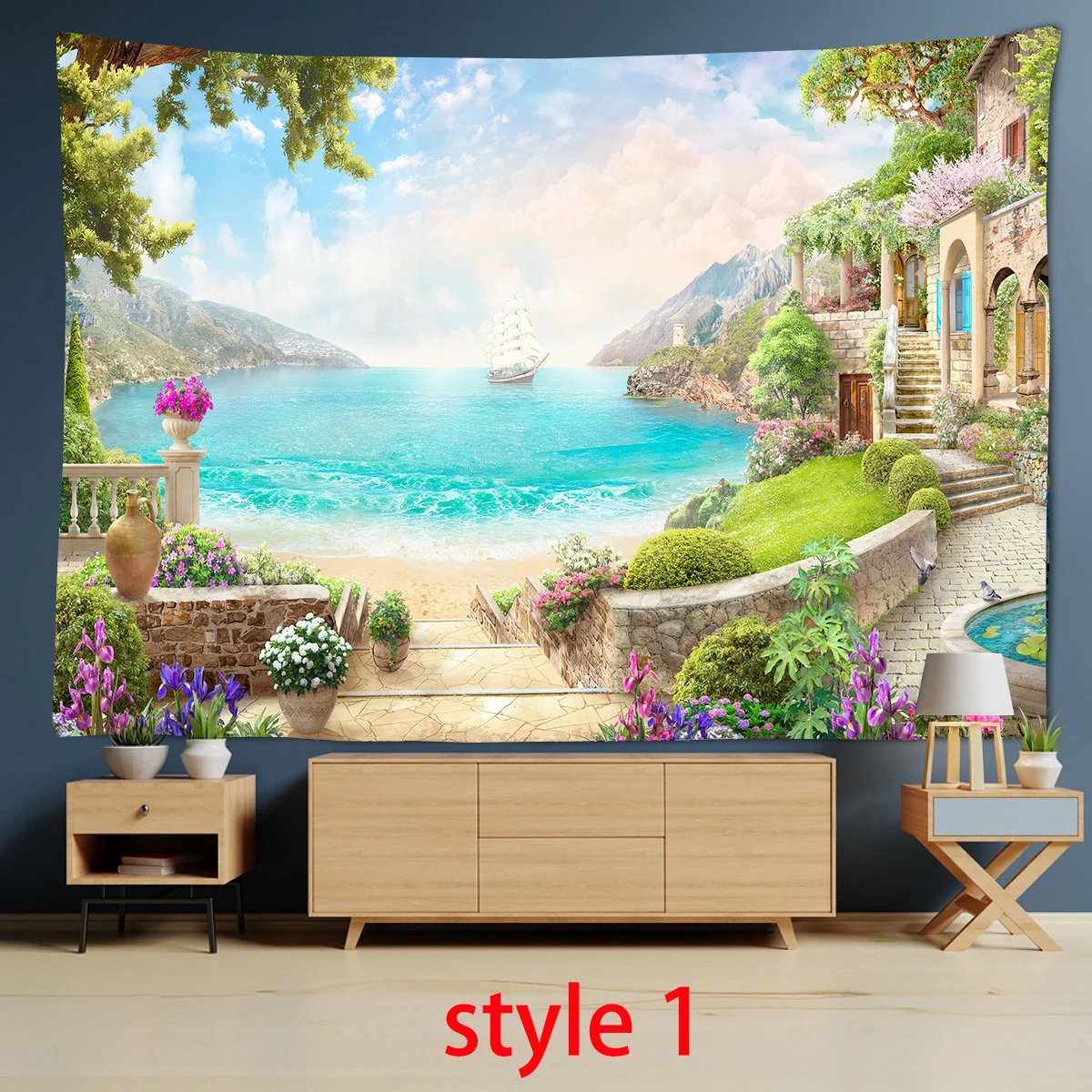 

New 3D Wall Tapestry Outside The Castle Window Bohemian Tapestry Photography Background Cloth Living Room Tapestry