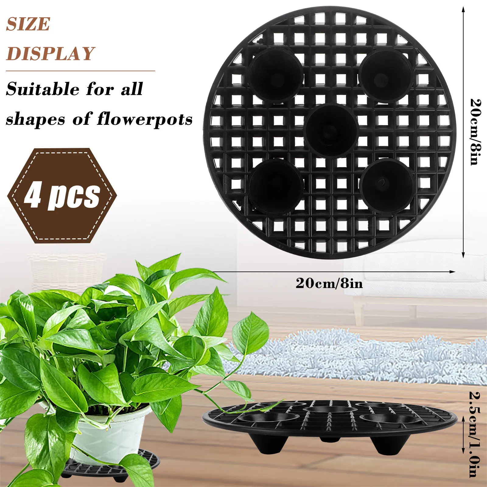 

4 Pcs Plant Level Pot Elevator, Heavy Duty Plant Stand, Black Round Plant Flower