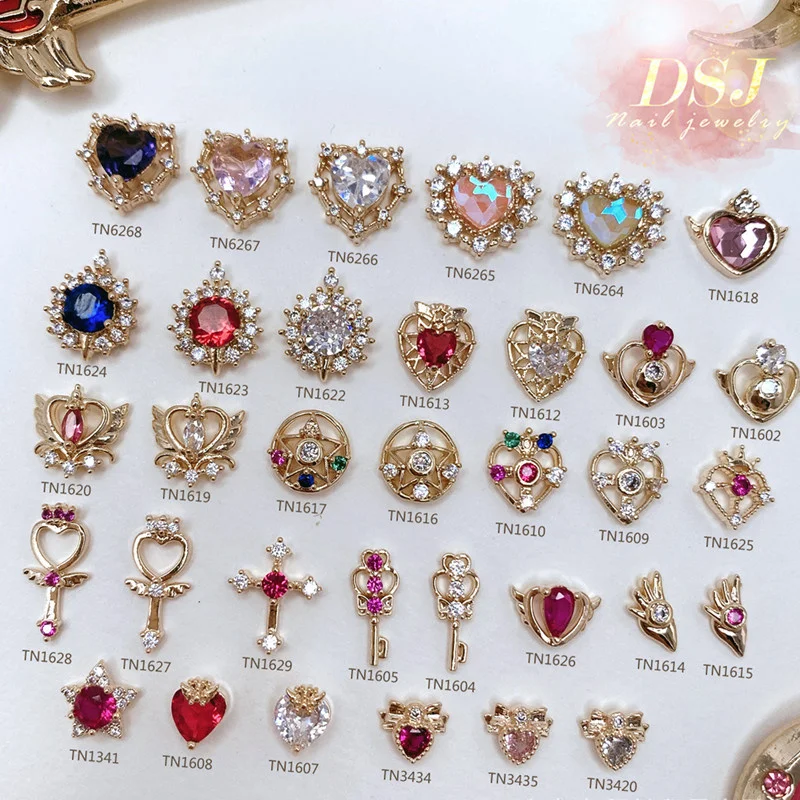 

5pcs 3D Zircon Diamond Nail Art Decoration Luxury Heart Cross Jewelry Nail Charms Japanese Sailor Moon Alloy Glass Manicure Tips