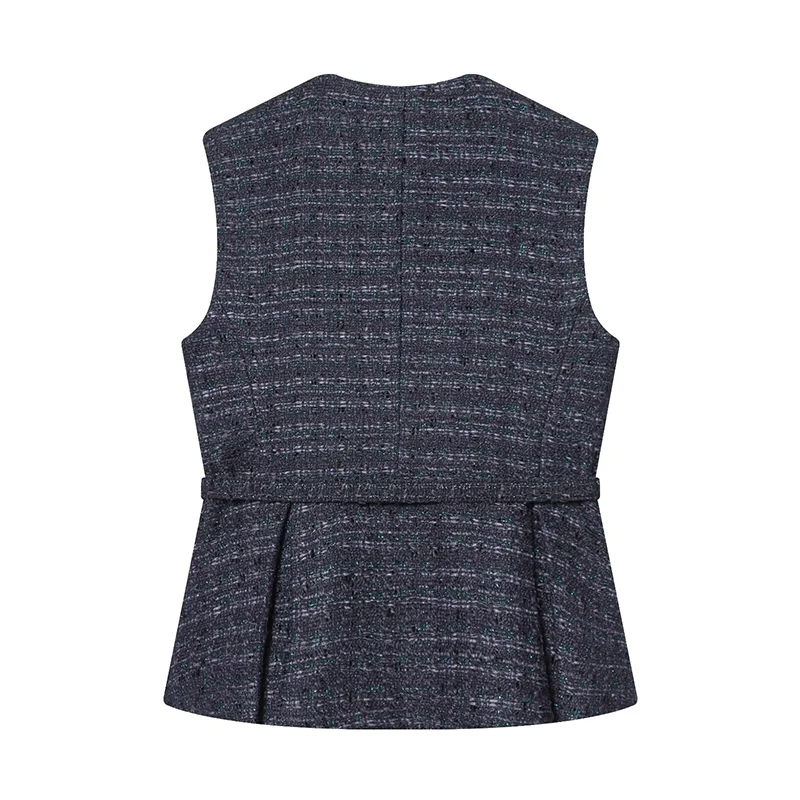 Chic Fashion Texture Vest Woman Belt Vests For Women Sleeveless Jacket O neck Streetwear Waistcoat Vintage Crop Top ﻿