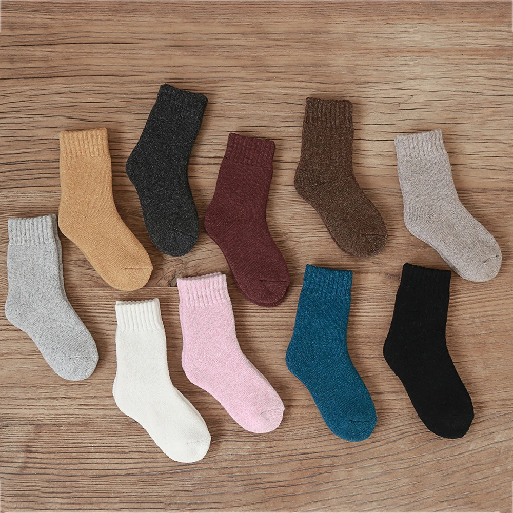 4 pairs of multi-color combination autumn and winter children's warm thickened wool socks solid color versatile warm socks