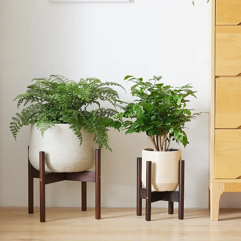 Wooden Cross Four-legged Flower Stand, Strong, Durable Bonsai Stand, Home Tray, Pot, Bamboo Display, Shelf Holder, Plant Decor