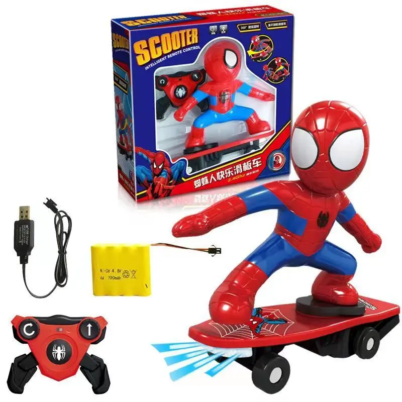 New Spiderman Automatic Flip Rotation Skateboard Acousto-Optic Car Electric Music Toy Stunt Scooters Christmas Gift