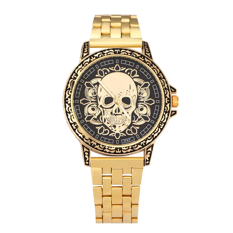 new Gold Skull Lion Tiger Men luxury business Military Quartz watch golden stainless steel band men watches male clock Relogio 