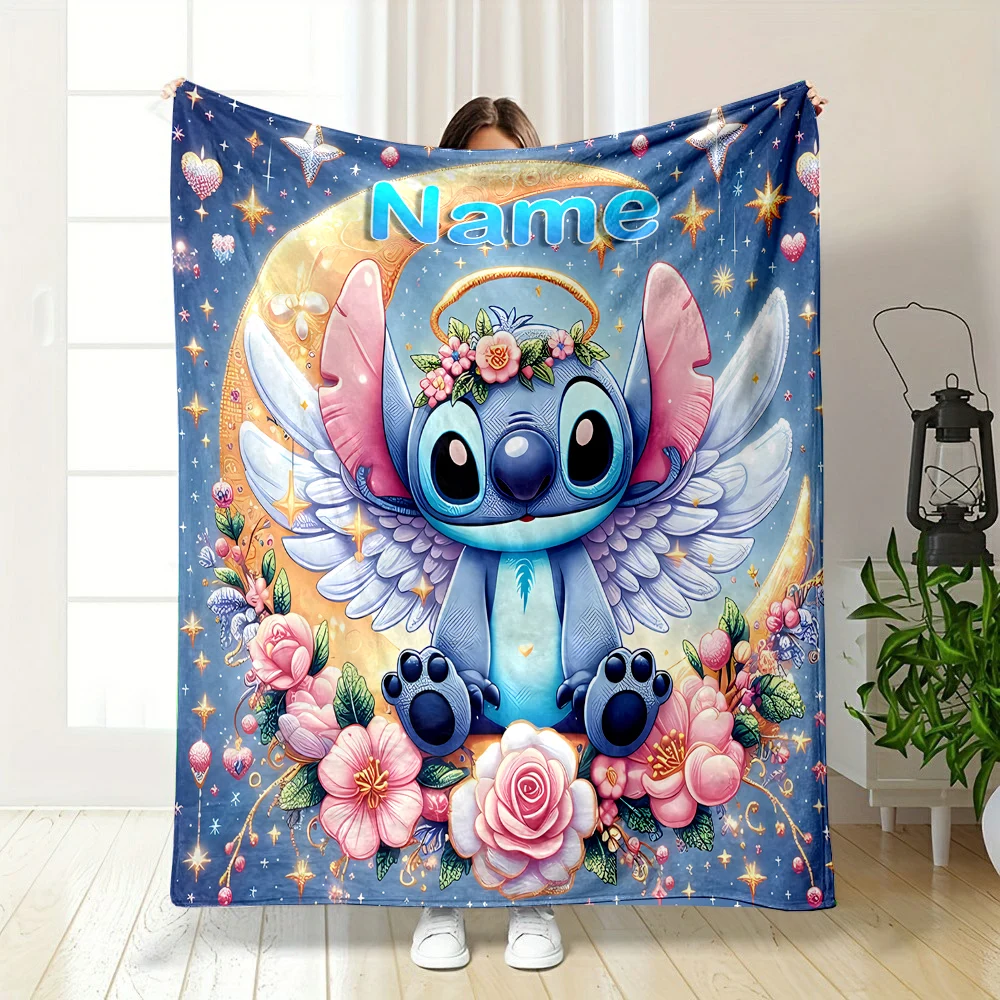 Name Blanket Disney Stitch Print Soft and Warm Blanket Suitable for Home Office Camper Sofa Bed Picnic