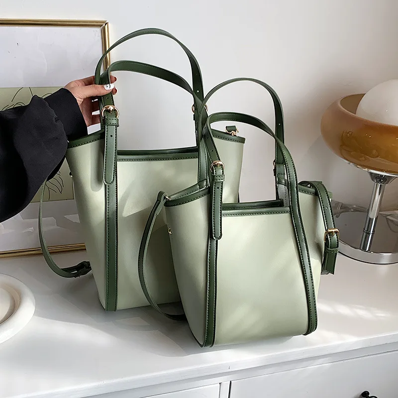 

Women's Bag Large Capacity 2022 New One Shoulder Work Atmosphere Simple Women's Bag Contrast Color Hand Carrying Basket Bag