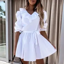 

Casual Dress Solid Color Pullover Women V Neck Tight Waist Dress Casual Dress Women Dress