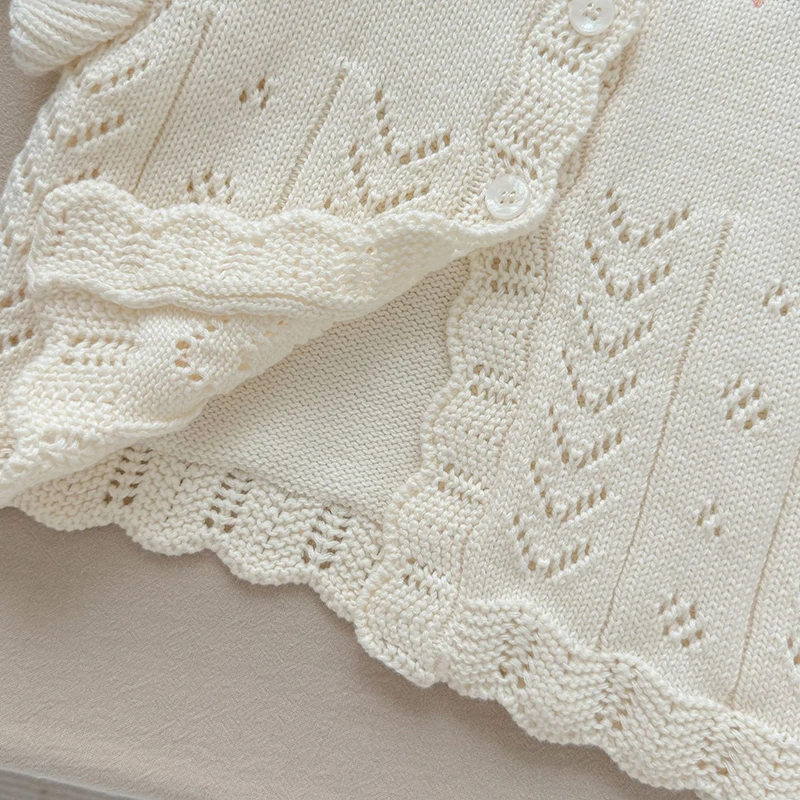 2025년 신상 가을 0-3세  여아 민소매 꽃 자수 니트 가디건 코트  여아 니트 조끼