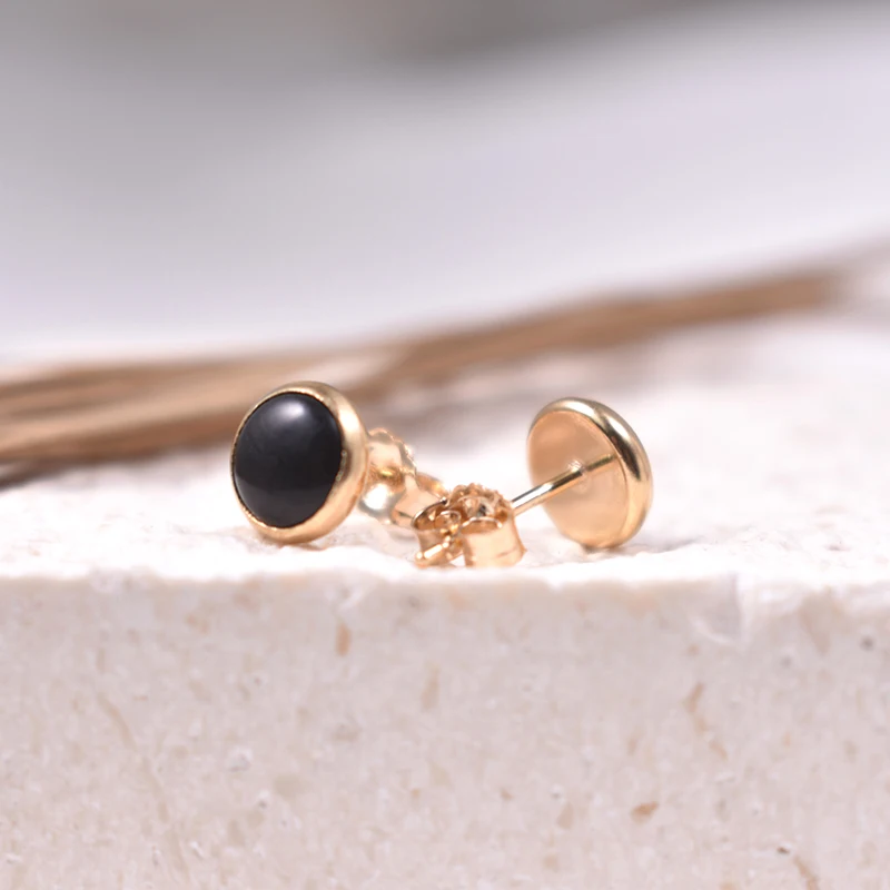 14K Gold gefüllt 6mm runde synthetische Lünette Post Ohrring Gold Schmuck Boho Frauen Ohrringe hypoallergen Schmuck Zubehör – Detail 13