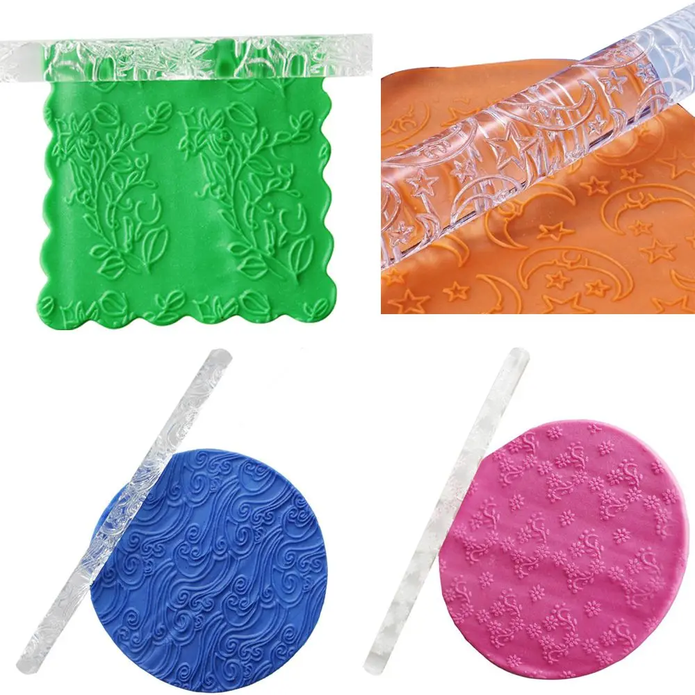 21 Styles New Fondant Cake Impression Acrylic Embossing Pastry Roller Baking Tools Rolling Pin