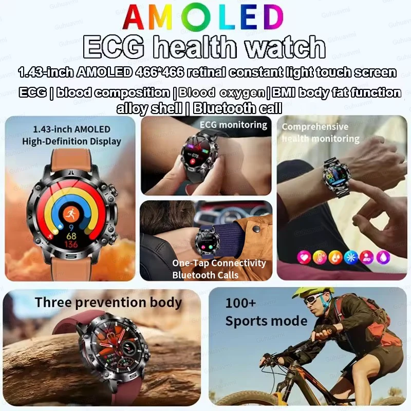 2025 New Smart Watch For Men Health Blood PressureBlood Oxygen Uric Acid Fitness Tracker Watches Bluetooth Call ECG Smartwatch 2