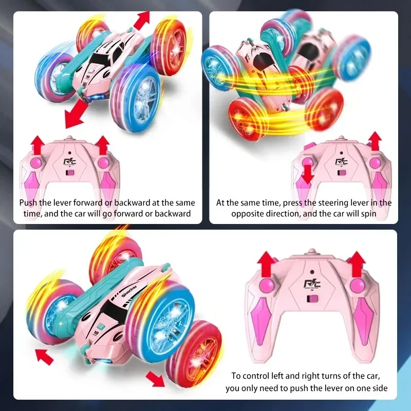 2.4G RC Stunt Car Children Double Sided Flip Remote Control Car 360 Degree Rotation Off Road Rc Drift Cars For Pink Girls Toys 2