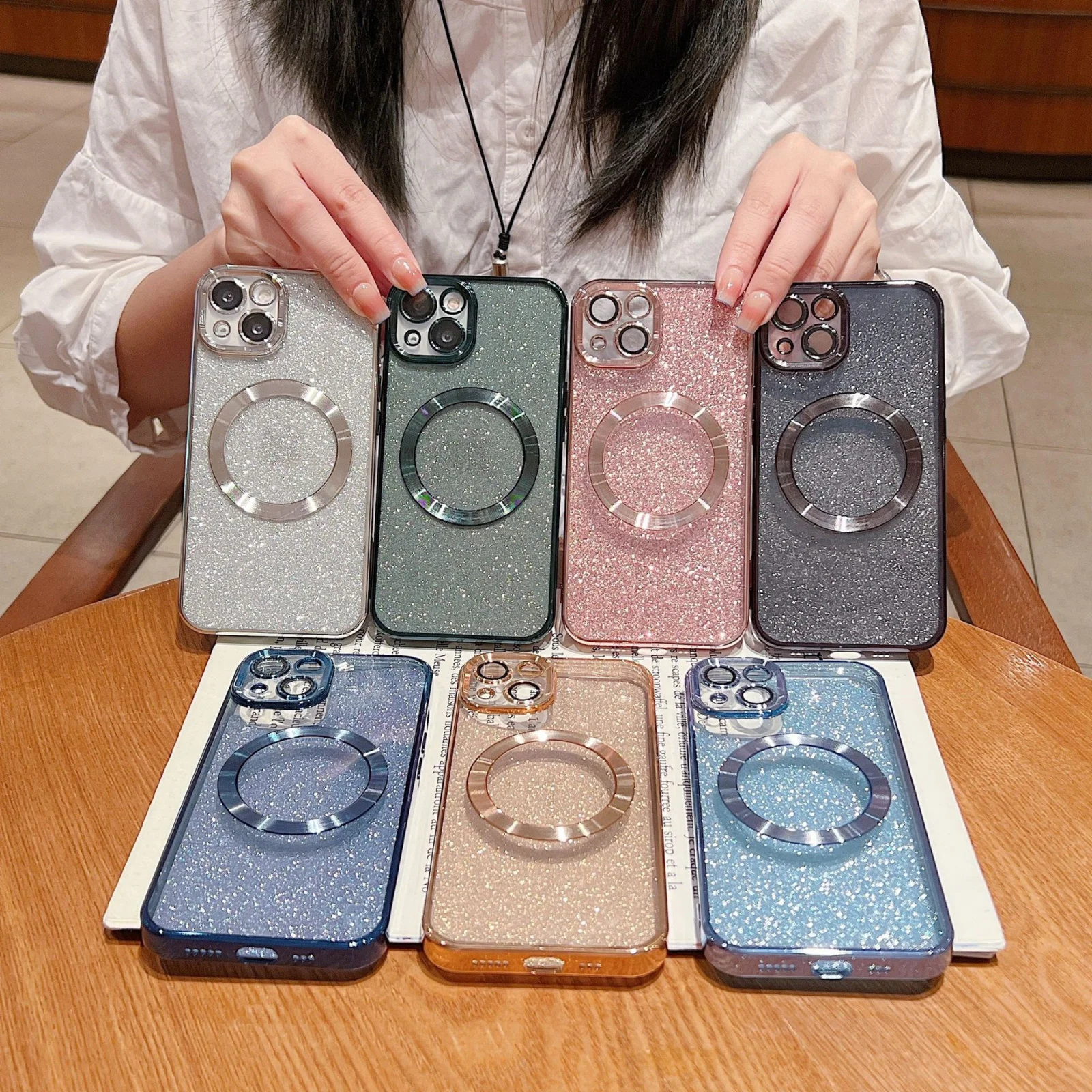 

Glitter Magnetic Phone Case for iPhone 14 Pro Max Plus 5G for Magsafe Cover with Camera Protector Soft TPU Shockproof Phone Case