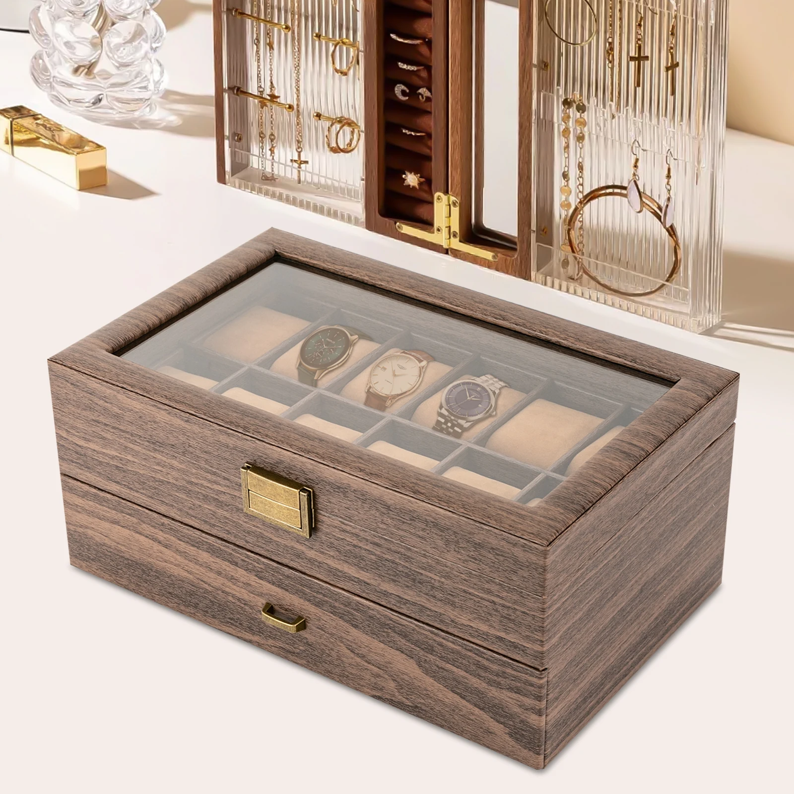 24-Fächer Uhrenbox-Organizer Luxuriöses Uhrenetui für Herren und Damen Eleganter Uhrenhalter zur Aufbewahrung und zum Schutz von Zeitmessern – Detail 10
