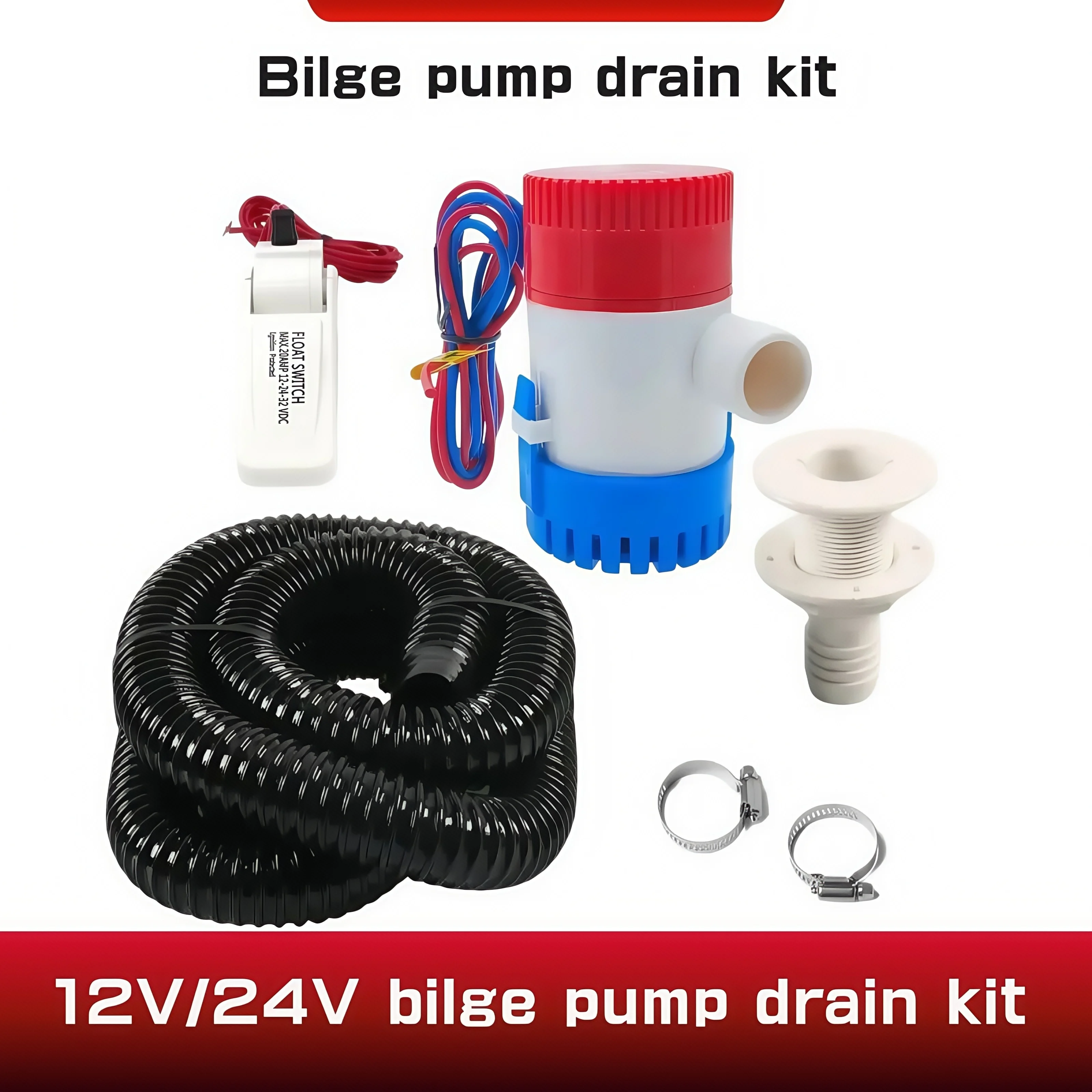 ปั๊มน้ําท้องเรือชุดระบายน้ํา 12v 24V 750gph 1100GPH ปั๊มน้ําใช้ในเรือเครื่องบินมอเตอร์บ้าน houseboat น้ํา submersible ปั๊มน้ํา 1