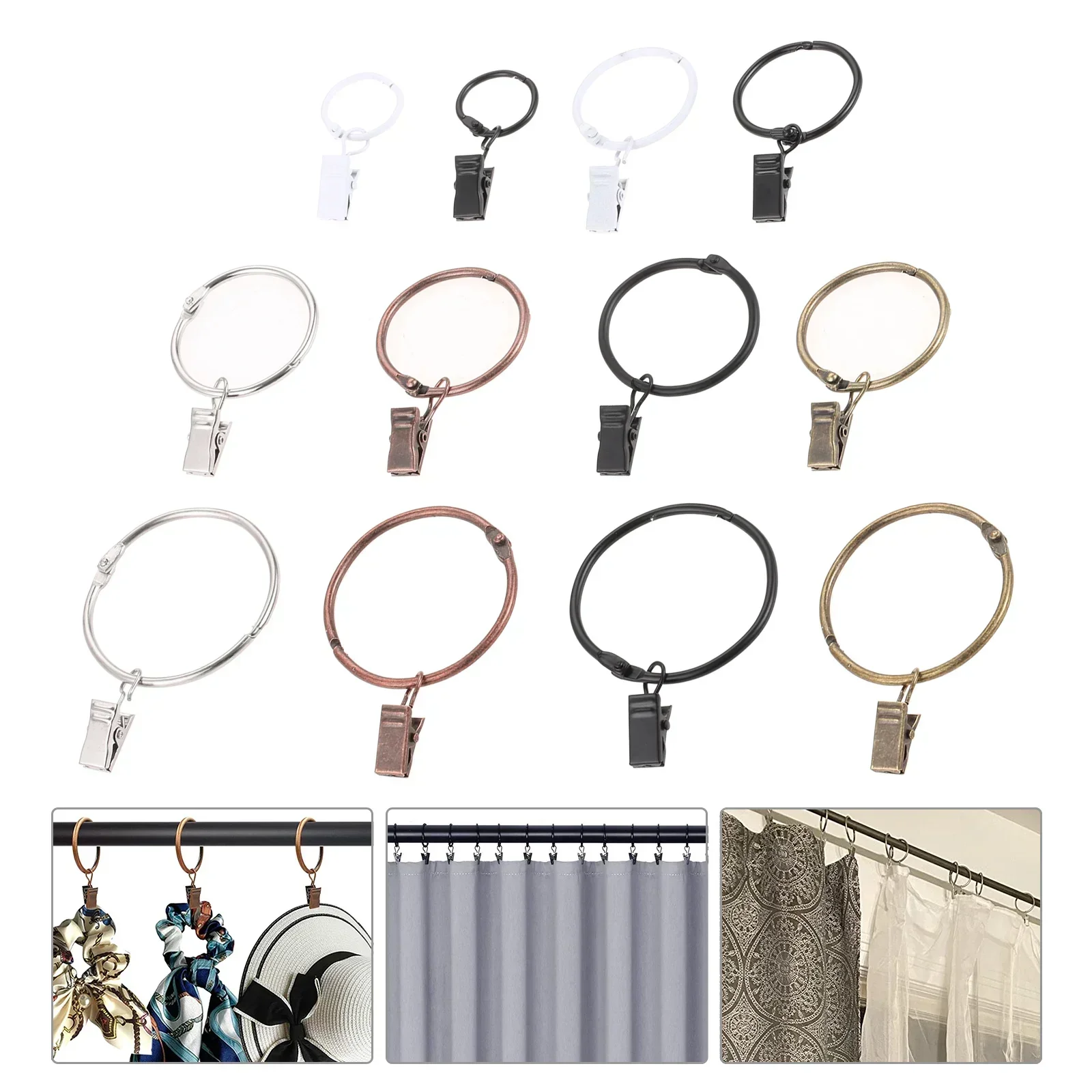Curtain Clips Curtain Accessories Curtain Hooks 10pcs Metal Curtain Rings With Clips 4 Sizes