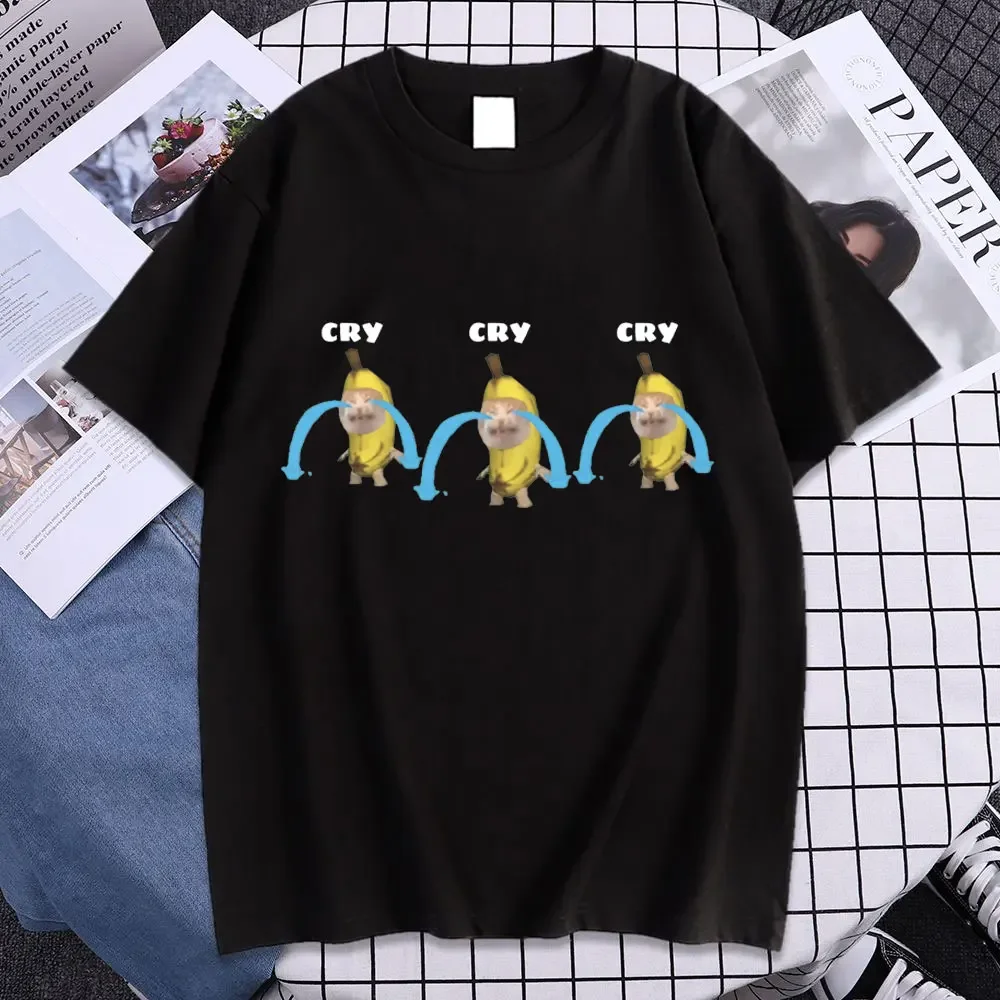 

Crying Banana Cat Dad Mom Meme Graphic T Shirts Funny Cute Cat Kawaii Hipster T Shirt Men's Women's Fashion Casual Loose T-shirt