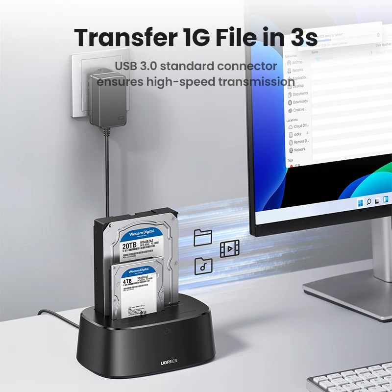 Ugreen Hdd Docking Station Sata para Usb 3.0 Adaptador para 2.5 3.5 Case de Disco Ssd Caixa hd Doca Disco Rígido Gabinete Docking Station - Imagem 5