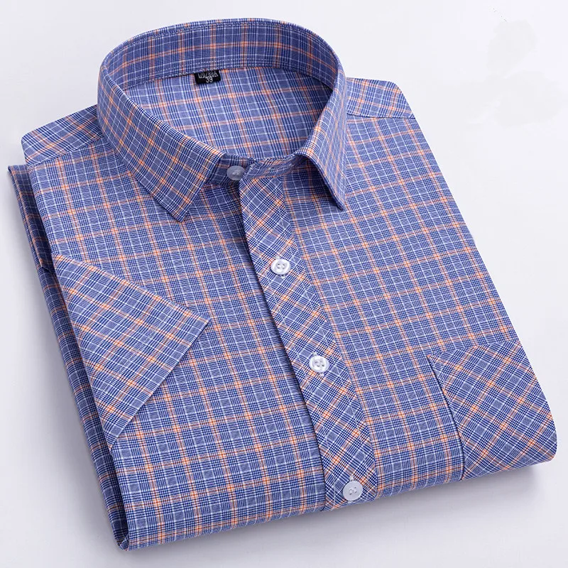 

Shirts for Men Summer Short Sleeve Plaid With Pockets 100% Cotton Casual Comfort Thin Checked Business Dress Shirt Oversize 6XL