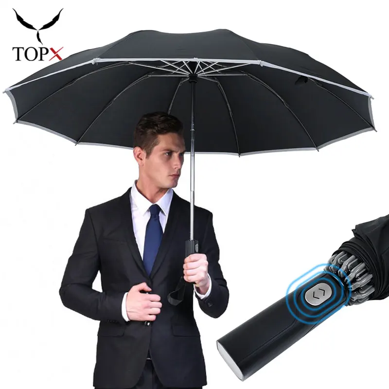 Portable Automatic Folding Umbrella Men Women WindResistant Reflective Stripe Gift Sun Reverse Umbrella