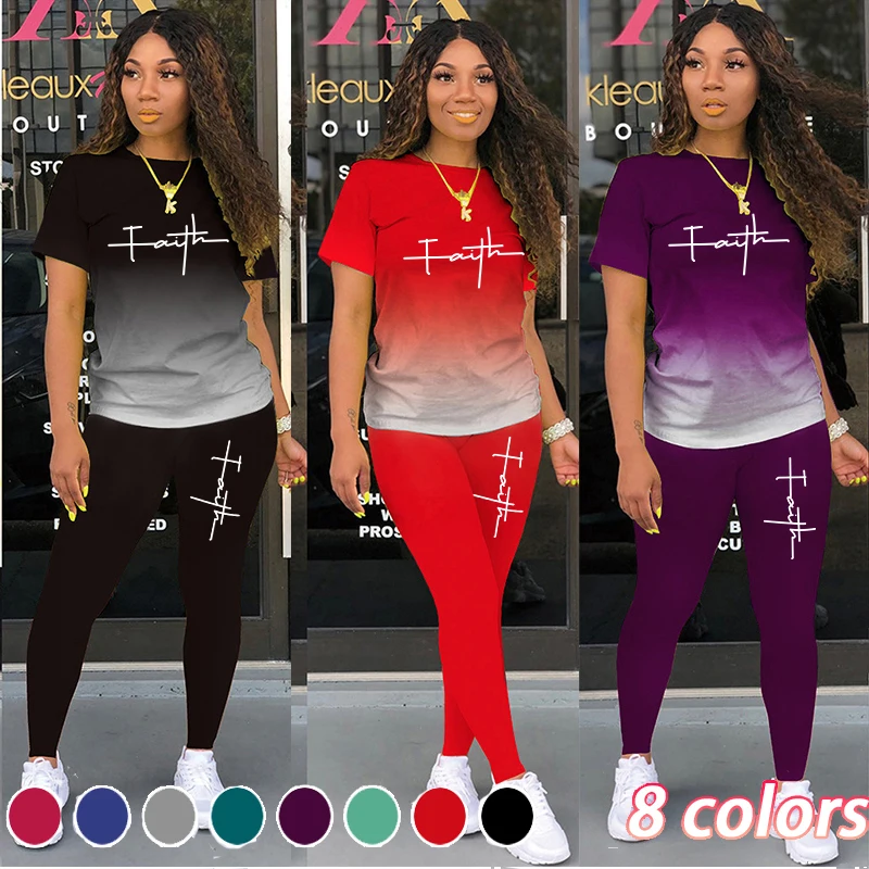 Newest Fashion FAITH Women's  2 Piece Set Jogging Suit Summer Casual Tracksuit Sportswear Female Sexy Outfits Set faith