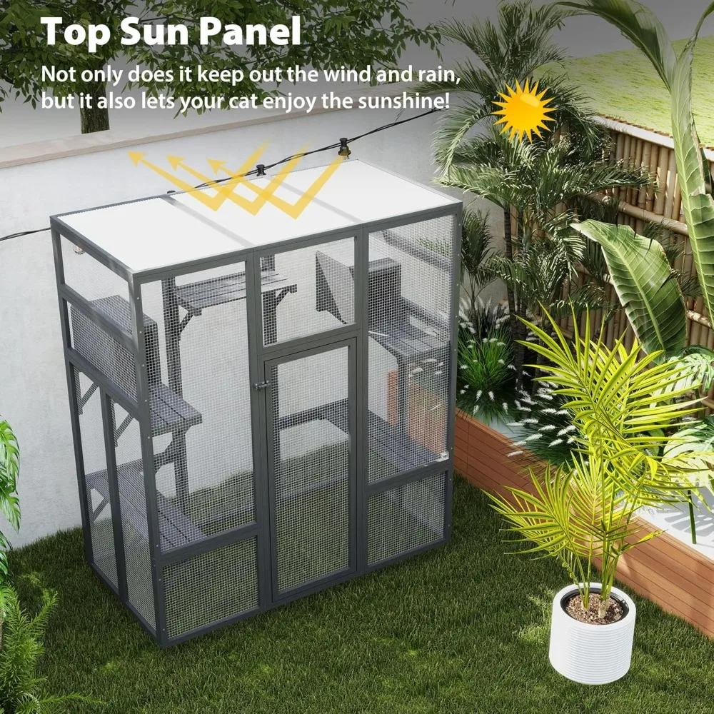 Cat House, Large Wooden Catio Outdoor Cat Enclosure Cage & Run Enclosures Indoor Kitty Window Catio with Waterproof Roof