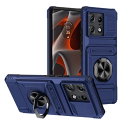Shockproof Armor Case with Magnetic Holder and Hidden Card Slot for Edge 50 Fusion (CHrj-Blue)