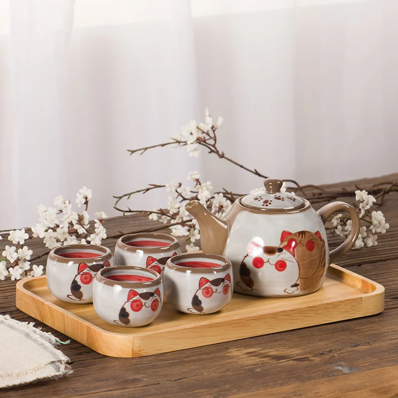 Keramik-Teeset Mit Katzenmotiv – Teekanne, 4 Tassen & Untersetzer, Für Katzenliebhaber, Orkim Design