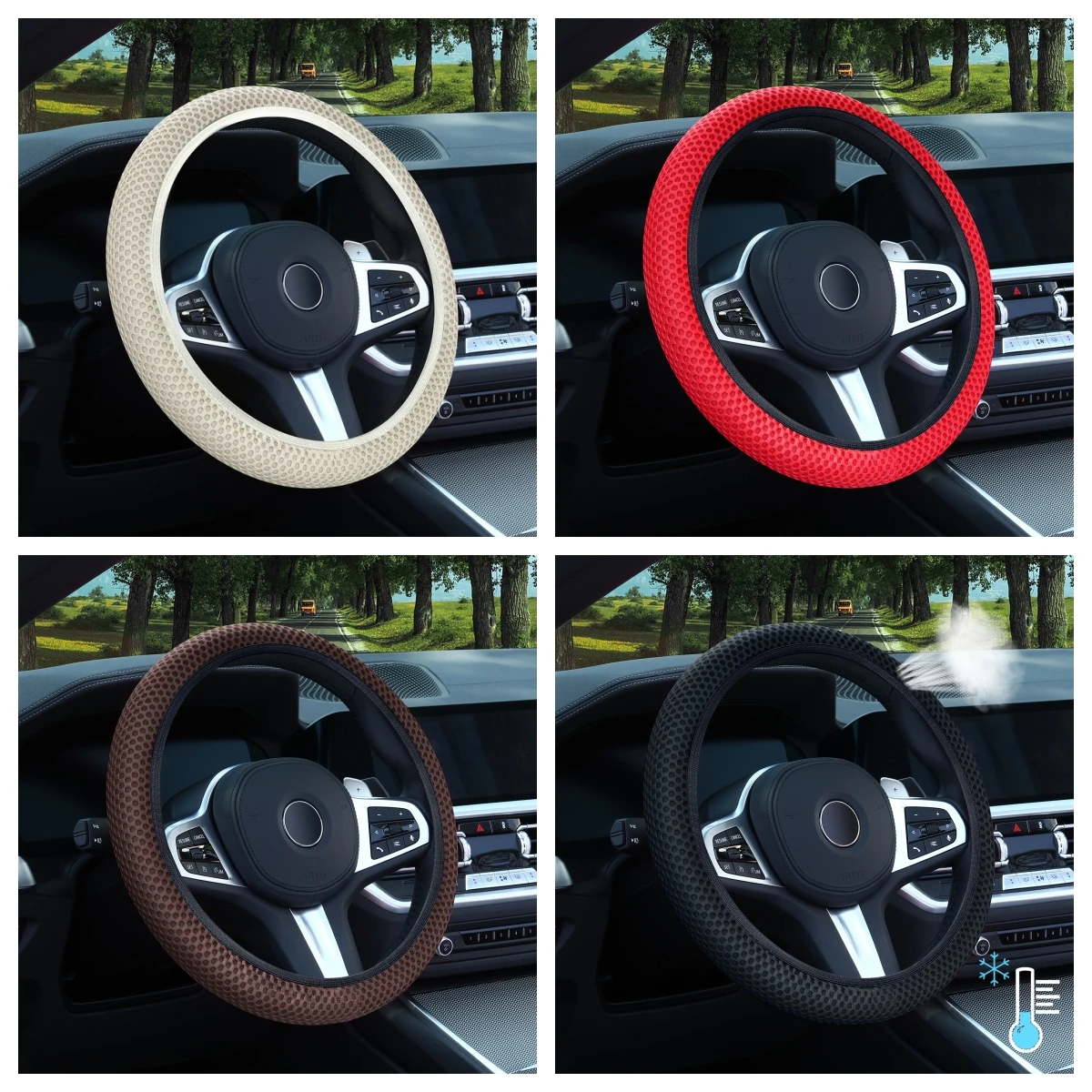 Steering Wheel Cover Universal Car Summer Ice Silk Breathable Non-slip Elastic Mesh
