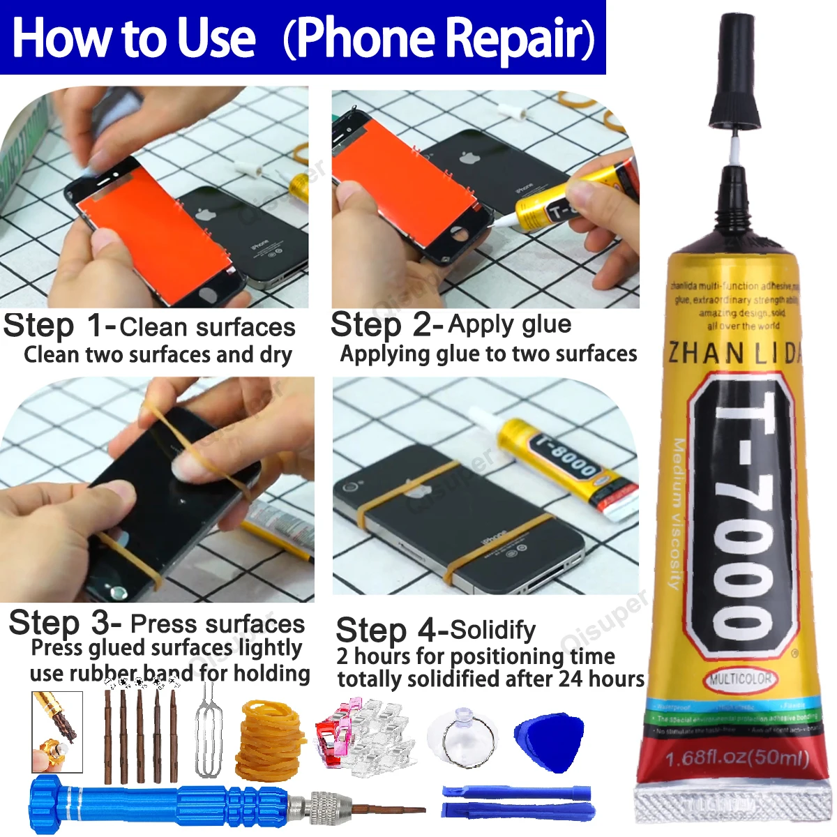 Waterproof Phone Repair Glue Black Epoxy Speaker Earphone Electronic Back Cover Screen Display Soft Adhesive Precision Tool Kit 4