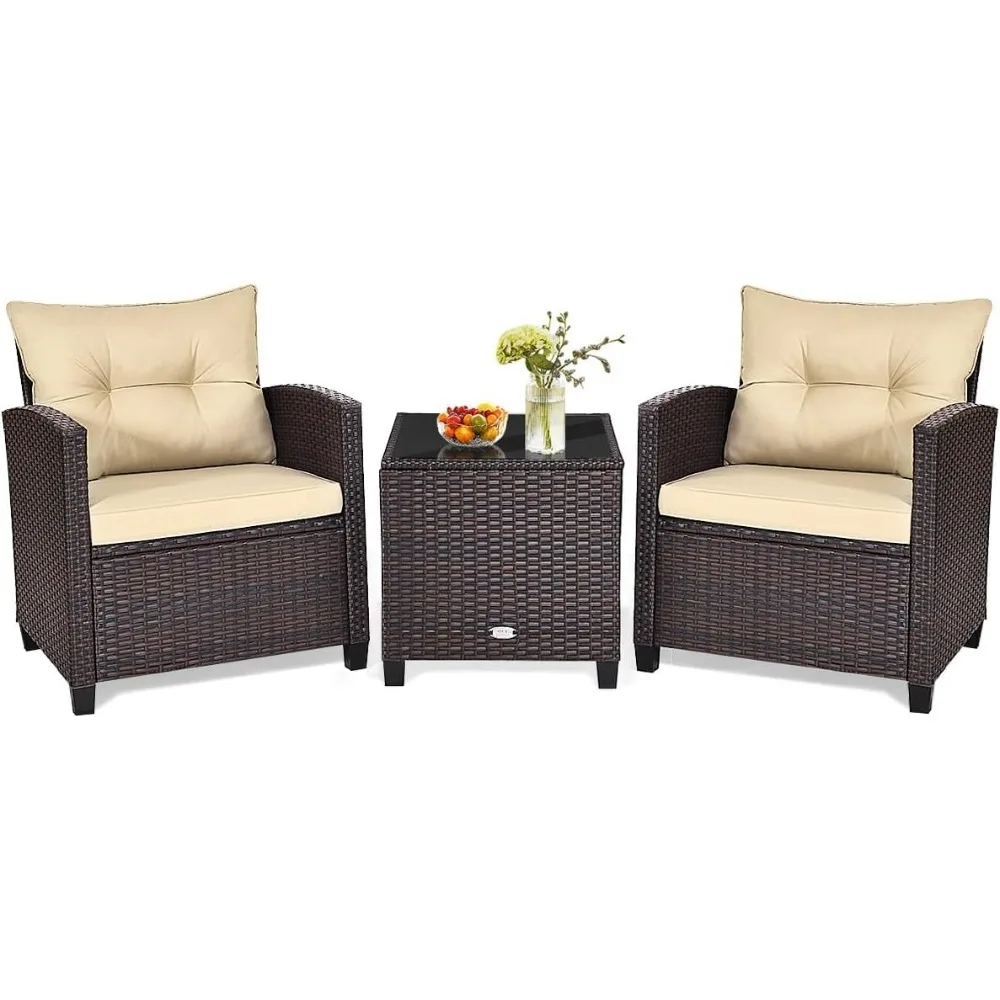

3PCS Patio Furniture Set Outdoor Rattan Wicker Conversation Set Patio Bistro Sofa Set with Washable Cushions
