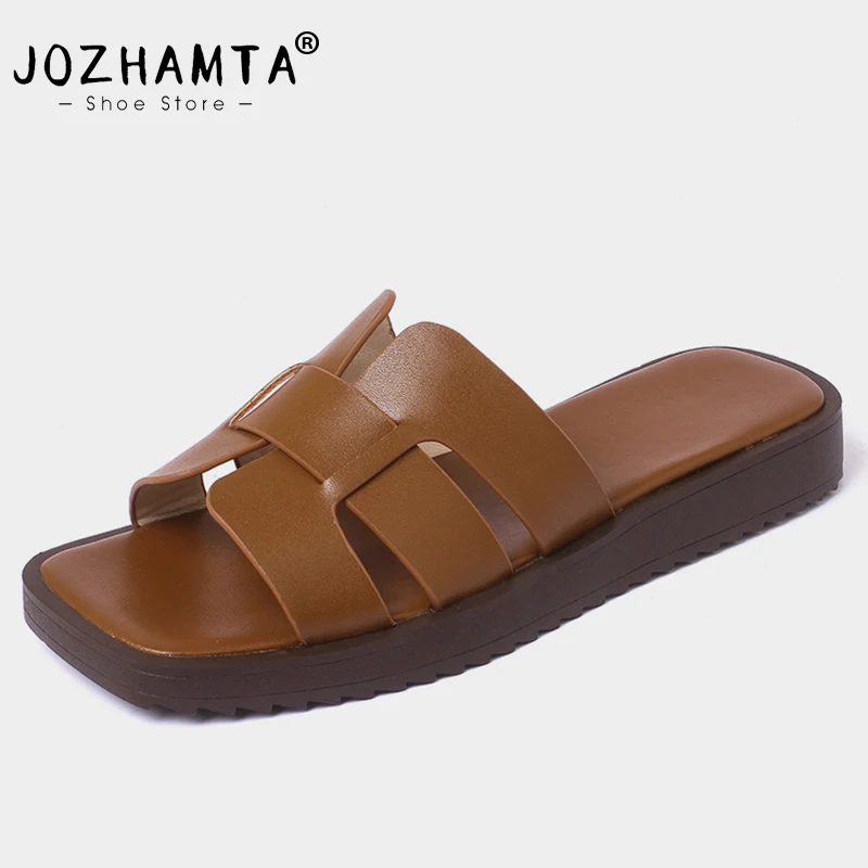 

Шлепанцы JOZHAMTA женские из натуральной кожи, плоская подошва, низкий каблук, летняя обувь, римские сланцы, повседневные сандалии на платформе, размеры 34-40, 2023