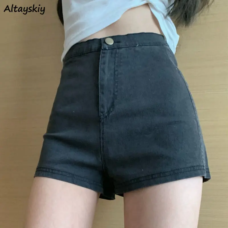 

Denim Shorts Women High Waist Summer Solid Simple All-match Slim Korean Style Students Fashion Chic Popular Casual Vintage Cozy