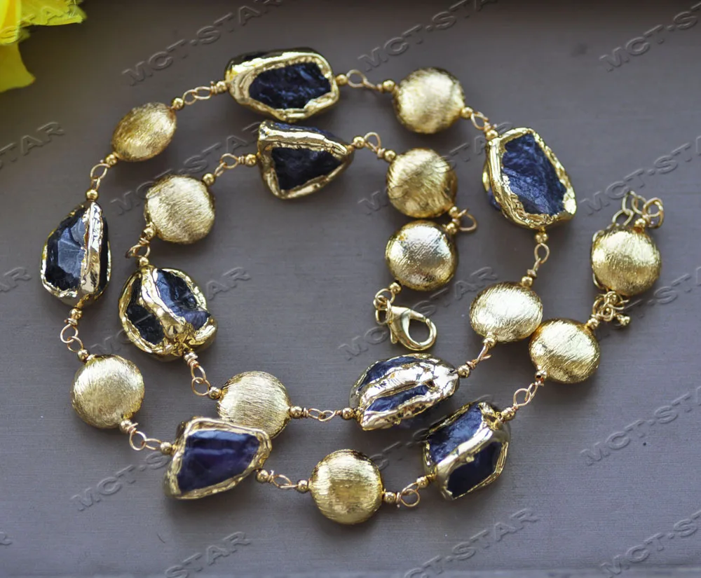 

Ожерелье Z12316 с аметистом в стиле барокко, позолоченное ожерелье с фиолетовым кристаллом, 18 ~ 25 дюймов, 22 мм