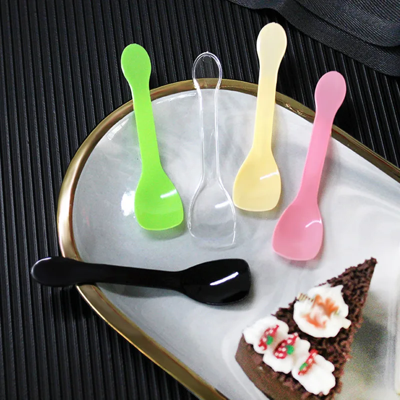 Disposable Plastic Small Spoon Individually Packaged Tableware Dessert Ice Cream Spoons 100Pcs/Set
