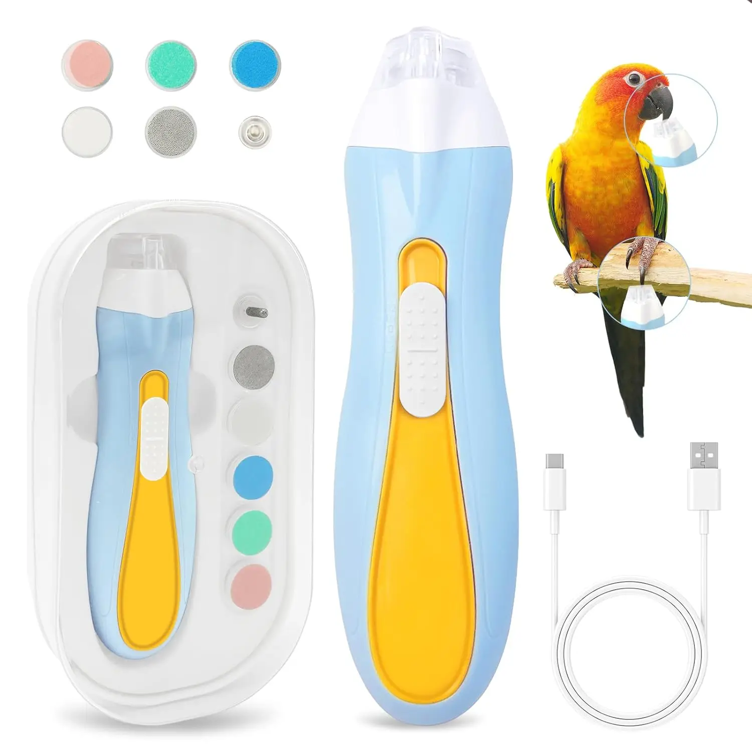Bird Nail Clipper Bird Nail Grinder Bird Beak Trimmer With Led Lights Pet Electric Nail Polisher With 6 Grinders Adjustable Speed For Budgies Ect