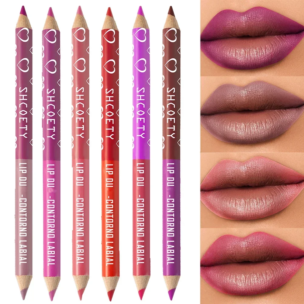 Bicolor Nude Lipliner Pen Wooden Matte Gradient Waterproof Lasting Lipstick Pencil Durable Lip Outline Pen