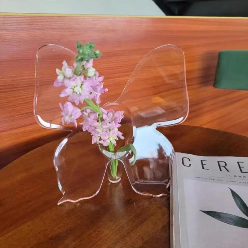 Acrylic Butterfly Vase Desktop Decoration Butterfly Flower Planter Simple Style Transparent Vase Butterfly-Shaped Flowers Vase 3