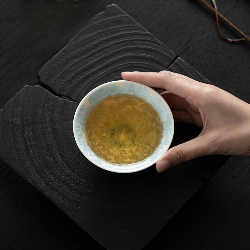 Crystal glaze crystal flower master cup tea cup kiln transformed bamboo hat cup personal special gift box set