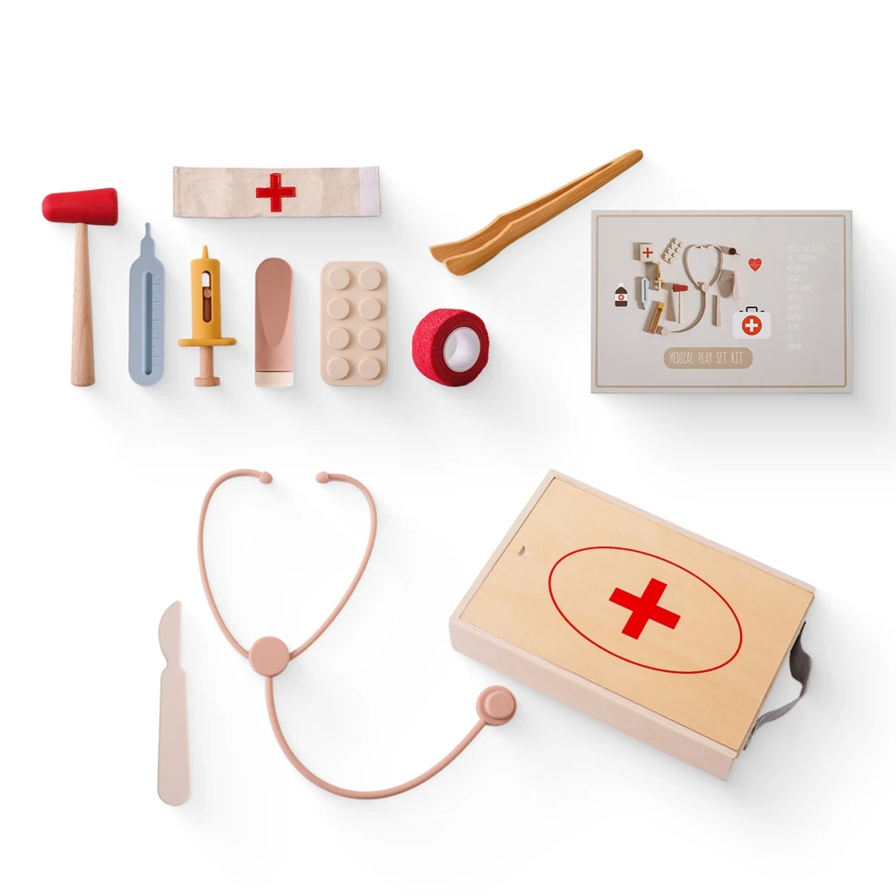 Набор детских игрушек-врачей, деревянная имитация, медицинская коробка, Детская игра для дома, развивающие игрушки, детская игрушка Монтессори, подарки