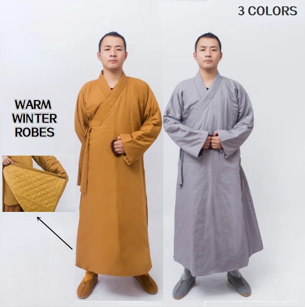 Winter Long Robes for Monks Thicken Cotton Buddhism Monk Robe&Gown for Men Traditional Chinese Buddhist Haiqing Meditation Gown